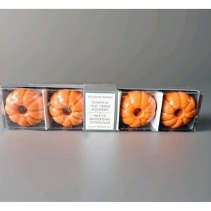Williams Sonoma‎ Pumpkin Tiny Taper Holders SET OF 4 - NEW SEALED Candle Holders